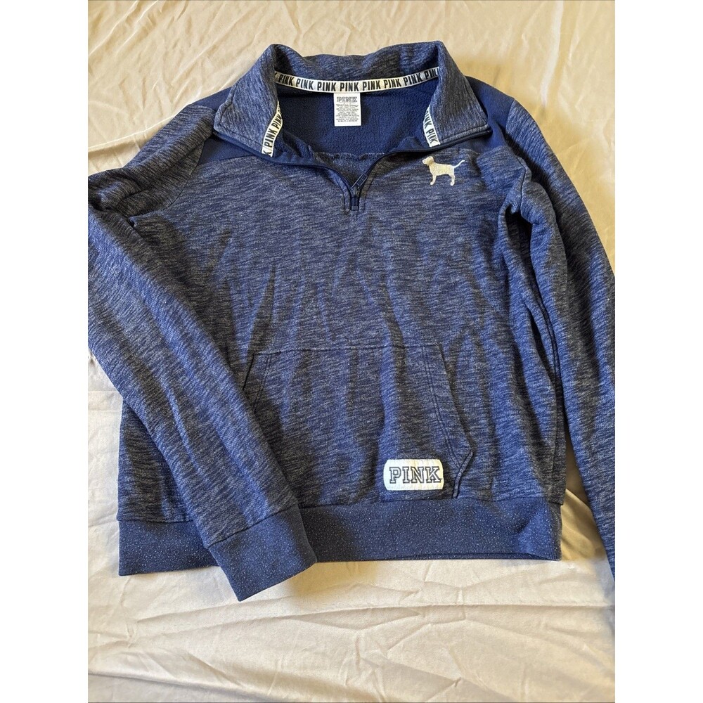 (#64) PINK Victoria's Secret Women's Quarter Zip Pullover Navy Heather Size S